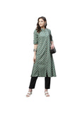 Women's Cotton Printed Flex Kurti (Green, Cotton) - GillKart