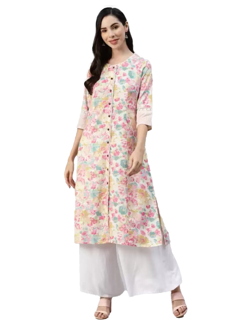 Women's Cotton Printed  Straight Kurti (Multicolor, Cotton) - GillKart
