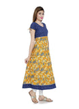 Women's Cotton Printed Long Kurti (Mustard, Blue, Cotton) - GillKart