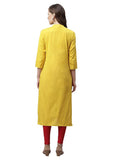Women's Pure Cotton Printed Straight Kurti (Yellow, Pure Cotton) - GillKart