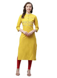 Women's Pure Cotton Printed Straight Kurti (Yellow, Pure Cotton) - GillKart