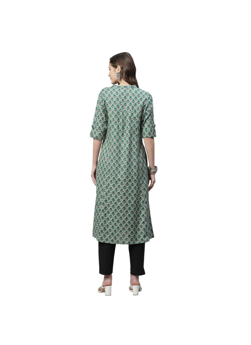 Women's Cotton Printed Flex Kurti (Green, Cotton) - GillKart