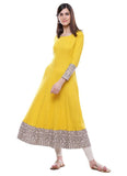 Women's Rayon Printed Solid Anarkali Kurti (Yellow, Rayon) - GillKart