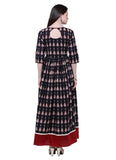 Women's Cotton Printed Anarkali Kurti (Black, Cotton) - GillKart