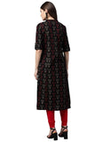 Women's Cotton Printed A Line Kurti (Black, Cotton) - GillKart