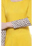 Women's Rayon Printed Solid Anarkali Kurti (Yellow, Rayon) - GillKart