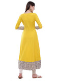 Women's Rayon Printed Solid Anarkali Kurti (Yellow, Rayon) - GillKart