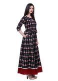 Women's Cotton Printed Anarkali Kurti (Black, Cotton) - GillKart