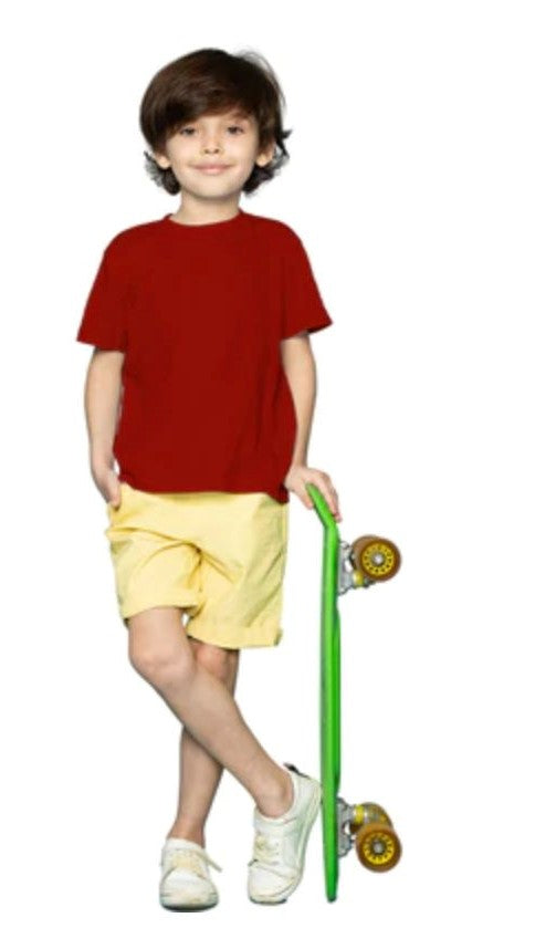 Maroon cotton half-sleeve t-shirt for boys, comfortable casual wear for active play