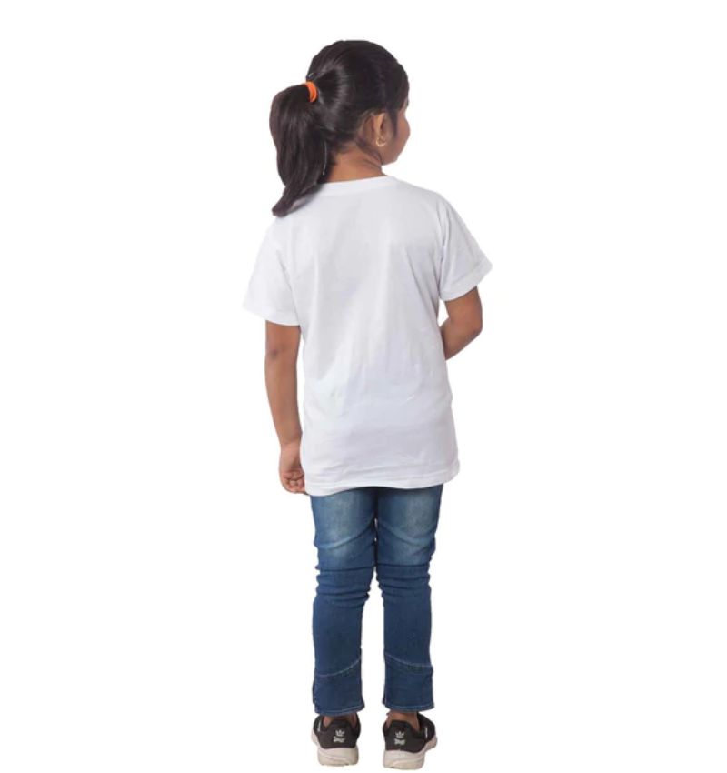 Girls cotton panda half sleeve T-shirt white, casual apparel for young girls with playful design