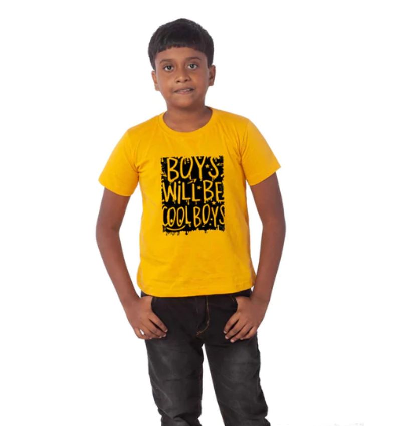 Boys Cotton Will Be Cool Half Sleeve TShirt (Mustard) - GillKart