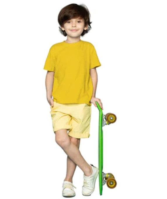 Yellow cotton boys half-sleeve t-shirt, comfortable for casual wear