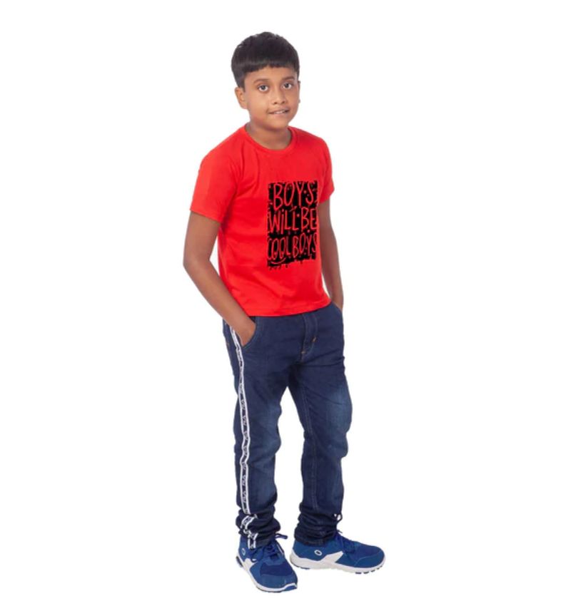 Boys Cotton Will Be Cool Half Sleeve TShirt (Red) - GillKart