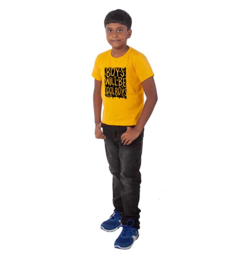 Boys Cotton Will Be Cool Half Sleeve TShirt (Mustard) - GillKart