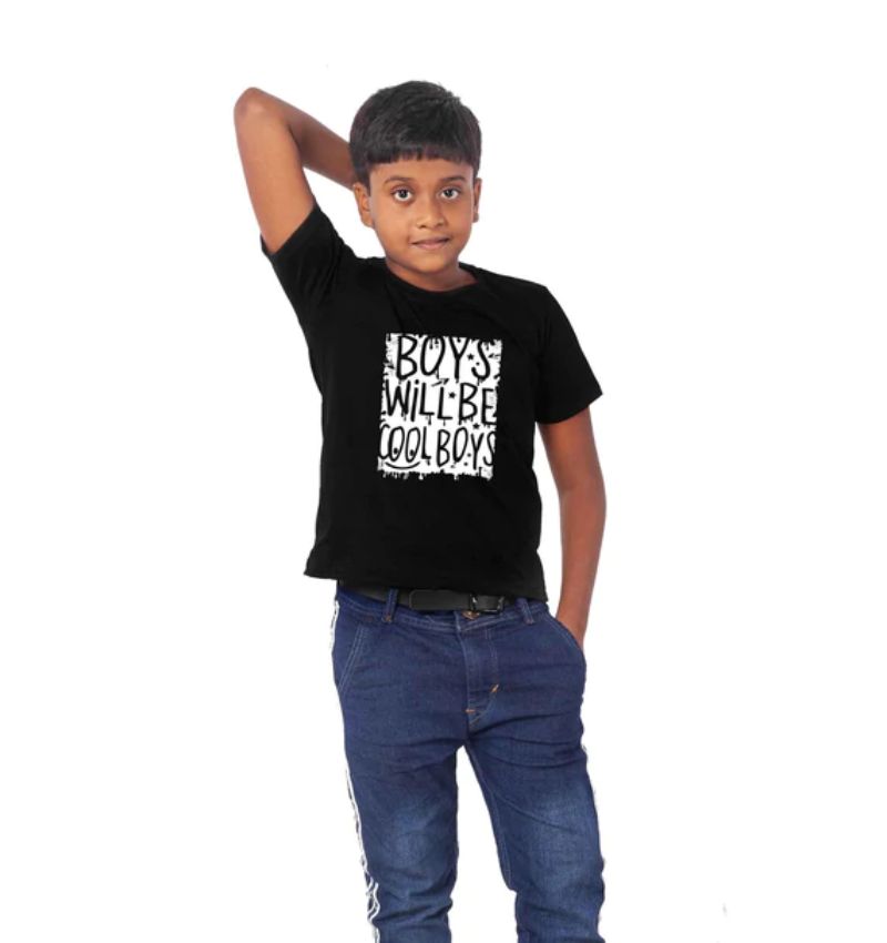 Boys Cotton Will Be Cool Half Sleeve TShirt (Black) - GillKart