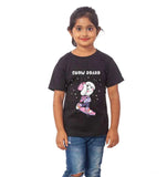 Girls Cotton Snow Board Half Sleeve TShirt (Black) - GillKart