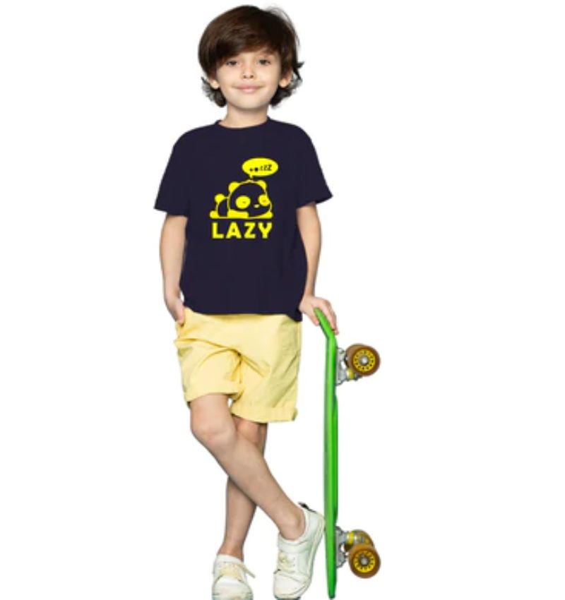Boys cotton half-sleeve black t-shirt, casual wear for young boys on display