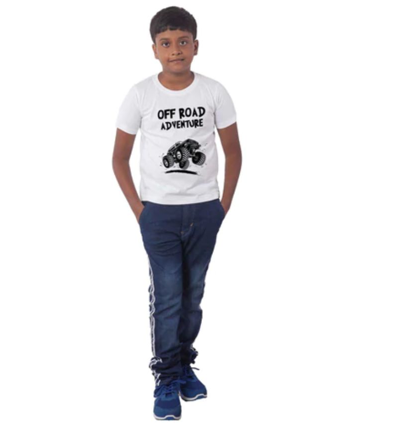 Boys Cotton Off Road Adventure Half Sleeve TShirt (White) - GillKart