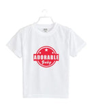 White cotton half-sleeve baby tee for boys, adorable design on a round neckline