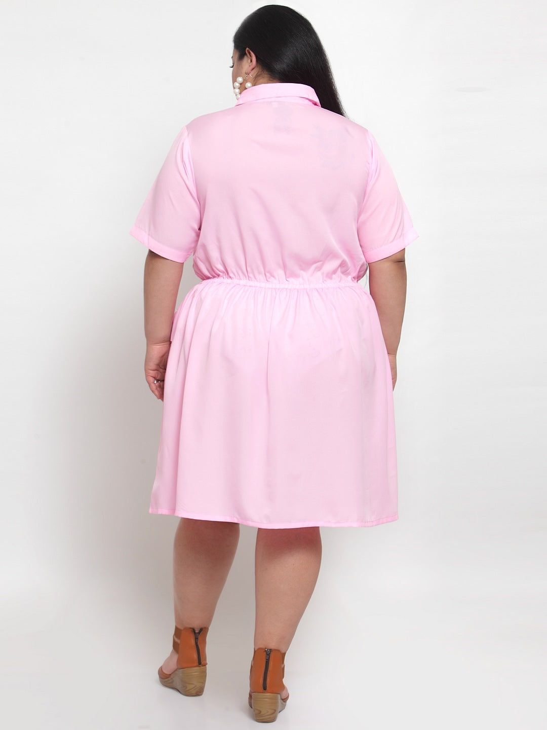 Women's Crepe Solid Knee Length Fit and Flare Dress (Lite Pink) - GillKart
