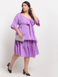 Women's Crepe Solid Knee Length Fit and Flare Dress (Purple) - GillKart