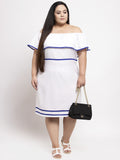 Women's Crepe Solid Knee Length Fit and Flare Dress (White) - GillKart