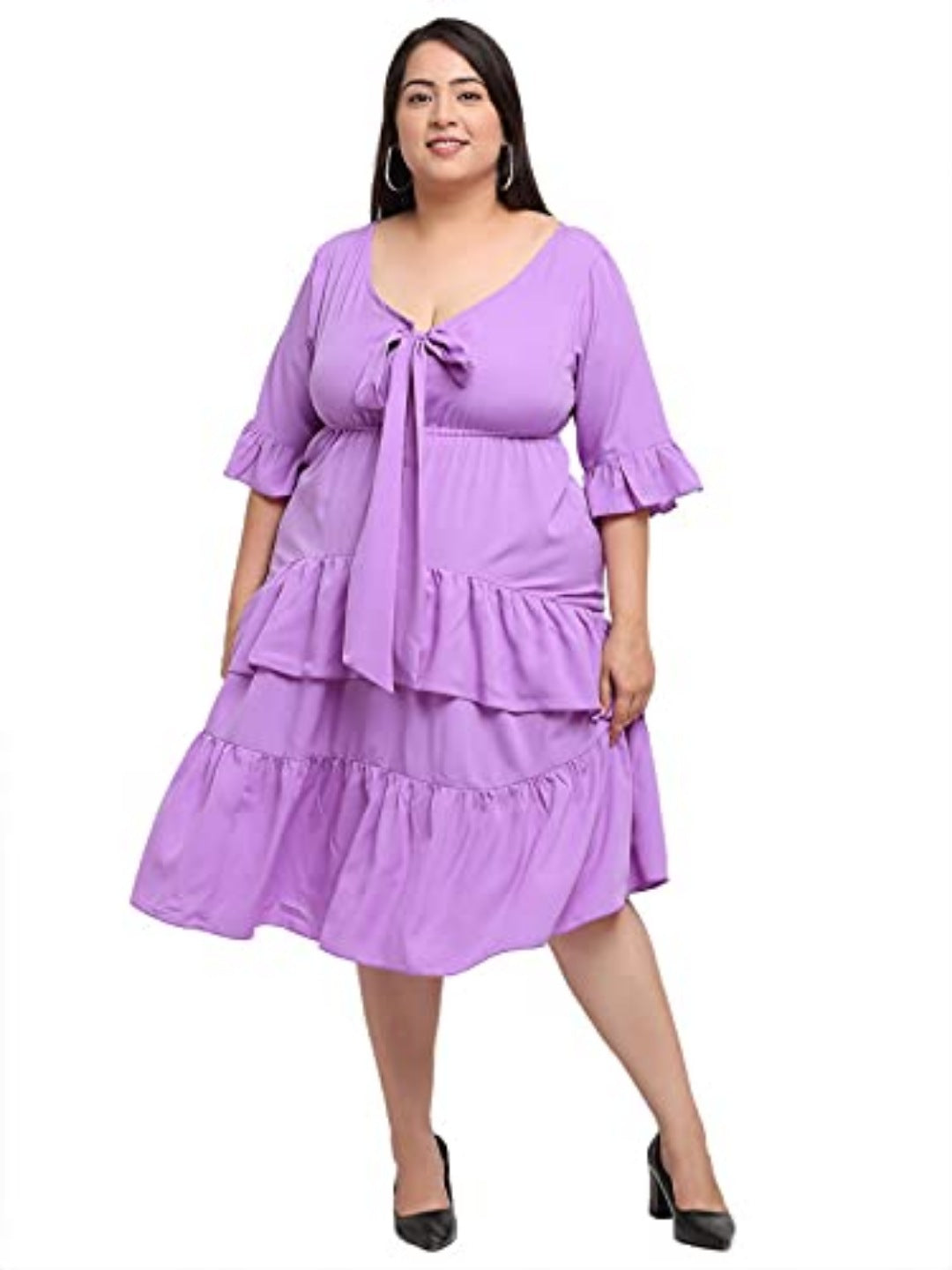 Women's Crepe Solid Knee Length Fit and Flare Dress (Purple) - GillKart