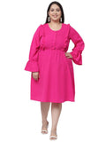 Women's Crepe Solid Knee Length Fit and Flare Dress (Pink) - GillKart