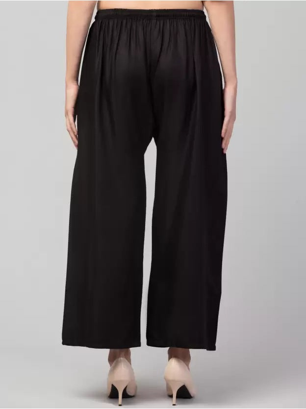 Women's Plus Size Relaxed Fit Viscose Rayon Palazzo Trousers (Black) - GillKart