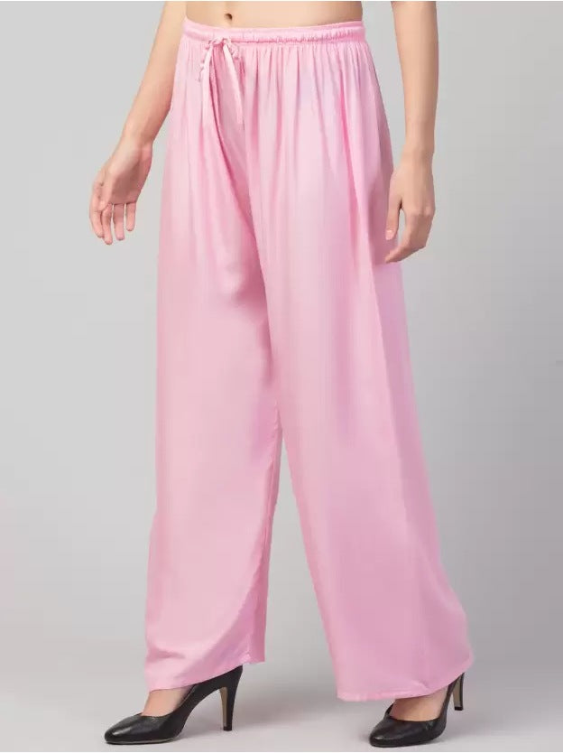 Women's Plus Size Relaxed Fit Viscose Rayon Palazzo Trousers (Pink) - GillKart