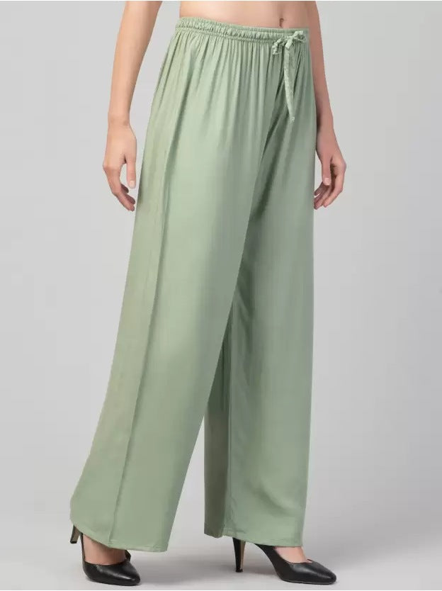 Women's Plus Size Relaxed Fit Viscose Rayon Palazzo Trousers (Light Green) - GillKart