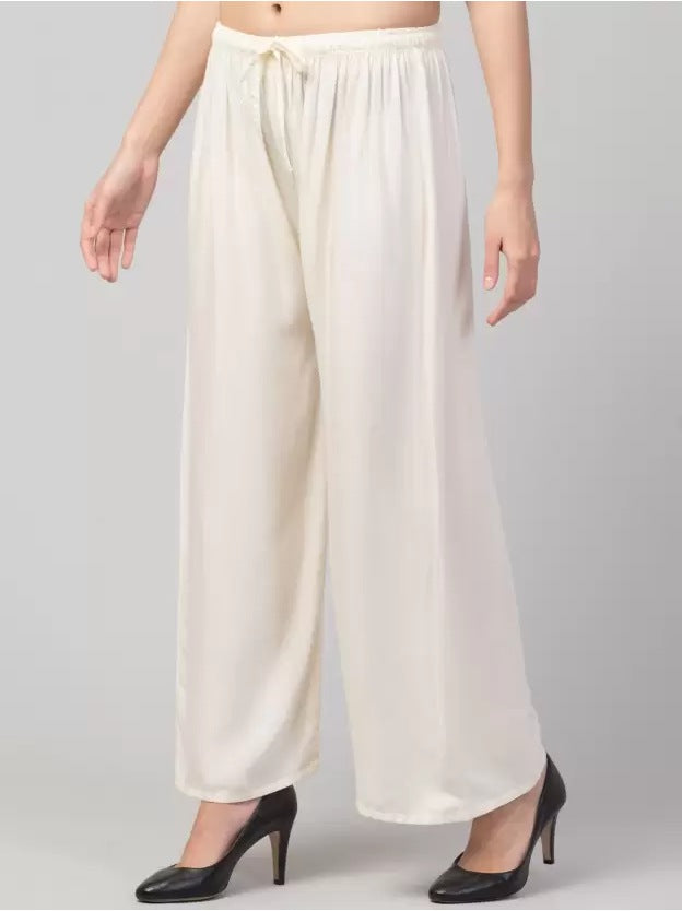 Women's Plus Size Relaxed Fit Viscose Rayon Palazzo Trousers (Cream) - GillKart