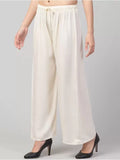 Women's Plus Size Relaxed Fit Viscose Rayon Palazzo Trousers (Cream) - GillKart