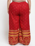 Women's Plus Size Relaxed Fit Viscose Rayon Palazzo Trousers (Red) - GillKart