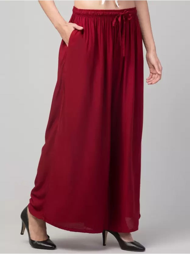 Women's Plus Size Relaxed Fit Viscose Rayon Palazzo Trousers (Maroon) - GillKart
