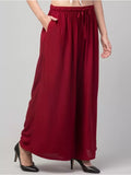 Women's Plus Size Relaxed Fit Viscose Rayon Palazzo Trousers (Maroon) - GillKart