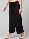 Women's Plus Size Relaxed Fit Viscose Rayon Palazzo Trousers (Black) - GillKart