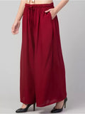 Women's Plus Size Relaxed Fit Viscose Rayon Palazzo Trousers (Maroon) - GillKart