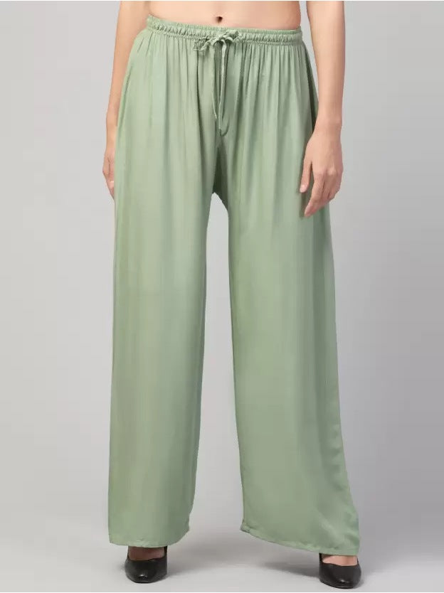 Women's Plus Size Relaxed Fit Viscose Rayon Palazzo Trousers (Light Green) - GillKart