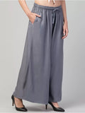 Women's Plus Size Relaxed Fit Viscose Rayon Palazzo Trousers (Grey) - GillKart