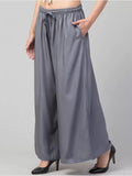 Women's Plus Size Relaxed Fit Viscose Rayon Palazzo Trousers (Grey) - GillKart
