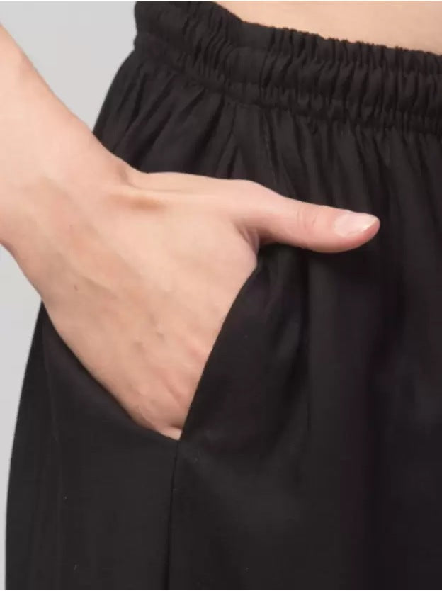 Women's Plus Size Relaxed Fit Viscose Rayon Palazzo Trousers (Black) - GillKart