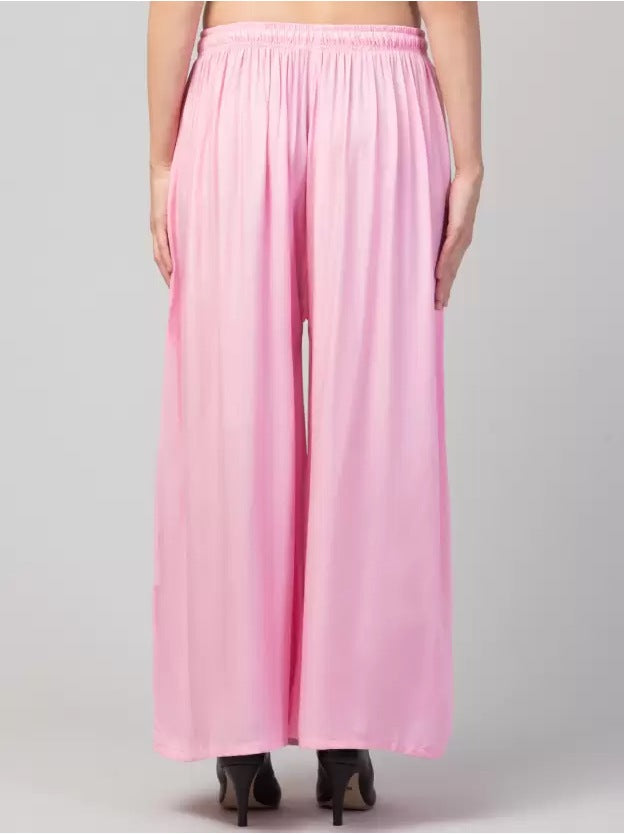 Women's Plus Size Relaxed Fit Viscose Rayon Palazzo Trousers (Pink) - GillKart
