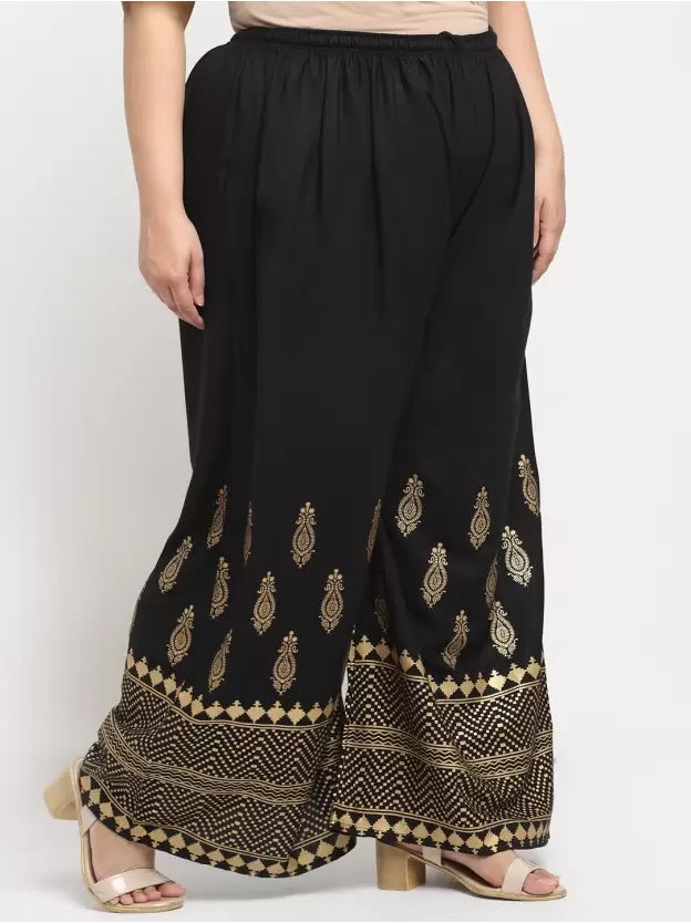 Women's Plus Size Relaxed Fit Viscose Rayon Palazzo Trousers (Black) - GillKart