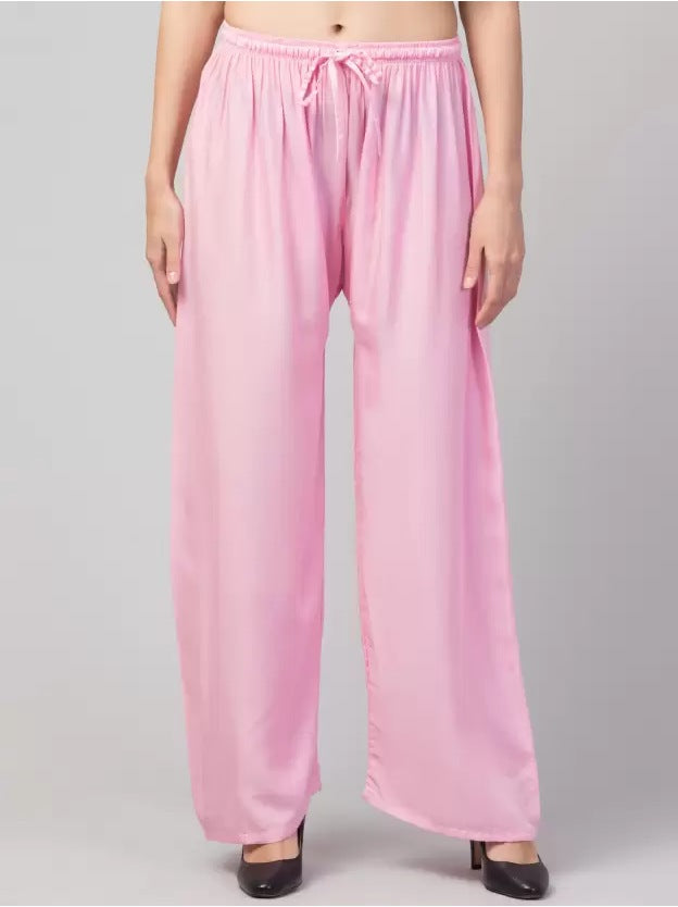 Women's Plus Size Relaxed Fit Viscose Rayon Palazzo Trousers (Pink) - GillKart