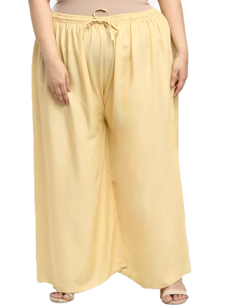 Women's Plus Size Flared Fit Viscose Rayon Palazzo Trousers (Gold) - GillKart