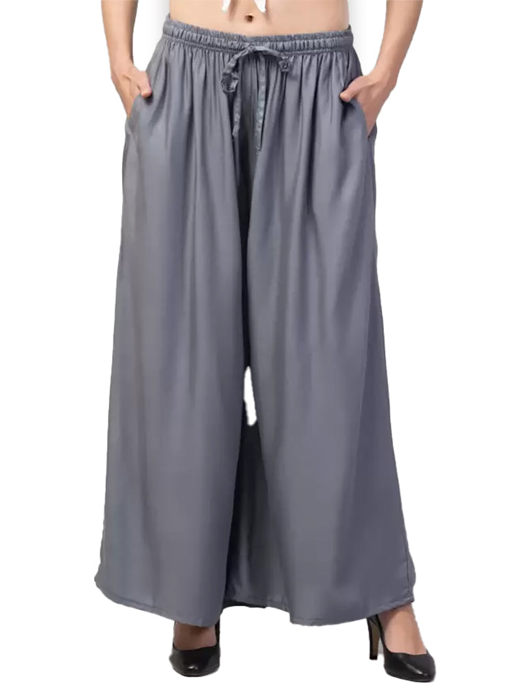 Women's Plus Size Relaxed Fit Viscose Rayon Palazzo Trousers (Grey) - GillKart