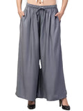 Women's Plus Size Relaxed Fit Viscose Rayon Palazzo Trousers (Grey) - GillKart