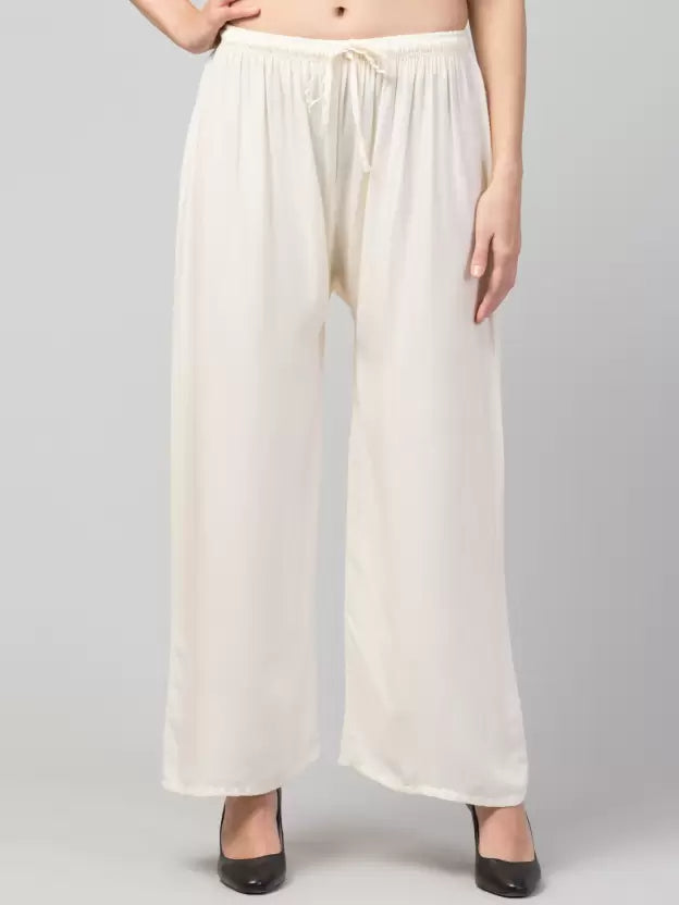 Women's Plus Size Relaxed Fit Viscose Rayon Palazzo Trousers (Cream) - GillKart