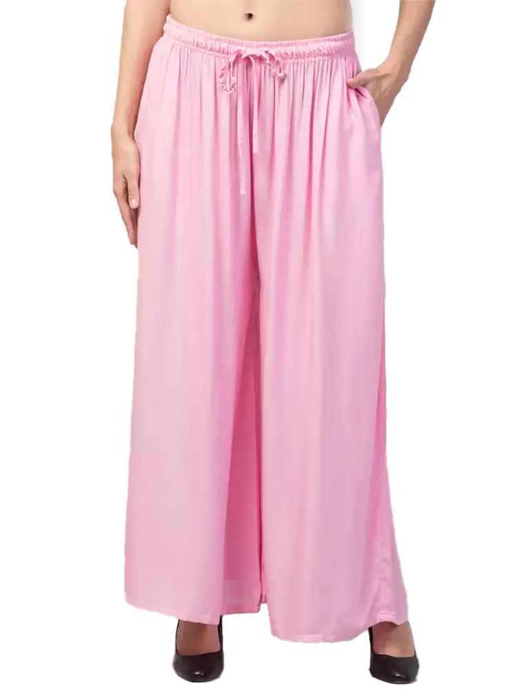 Women's Plus Size Relaxed Fit Viscose Rayon Palazzo Trousers (Pink) - GillKart